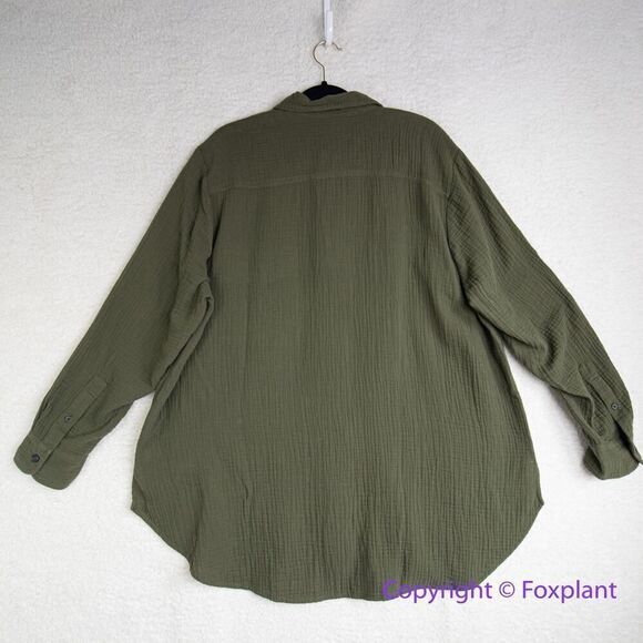 New! Madewell Lightspun Flap Pocket Oversized Ex-Boyfriend Shirt  green, size 1X - Picture 9 of 16